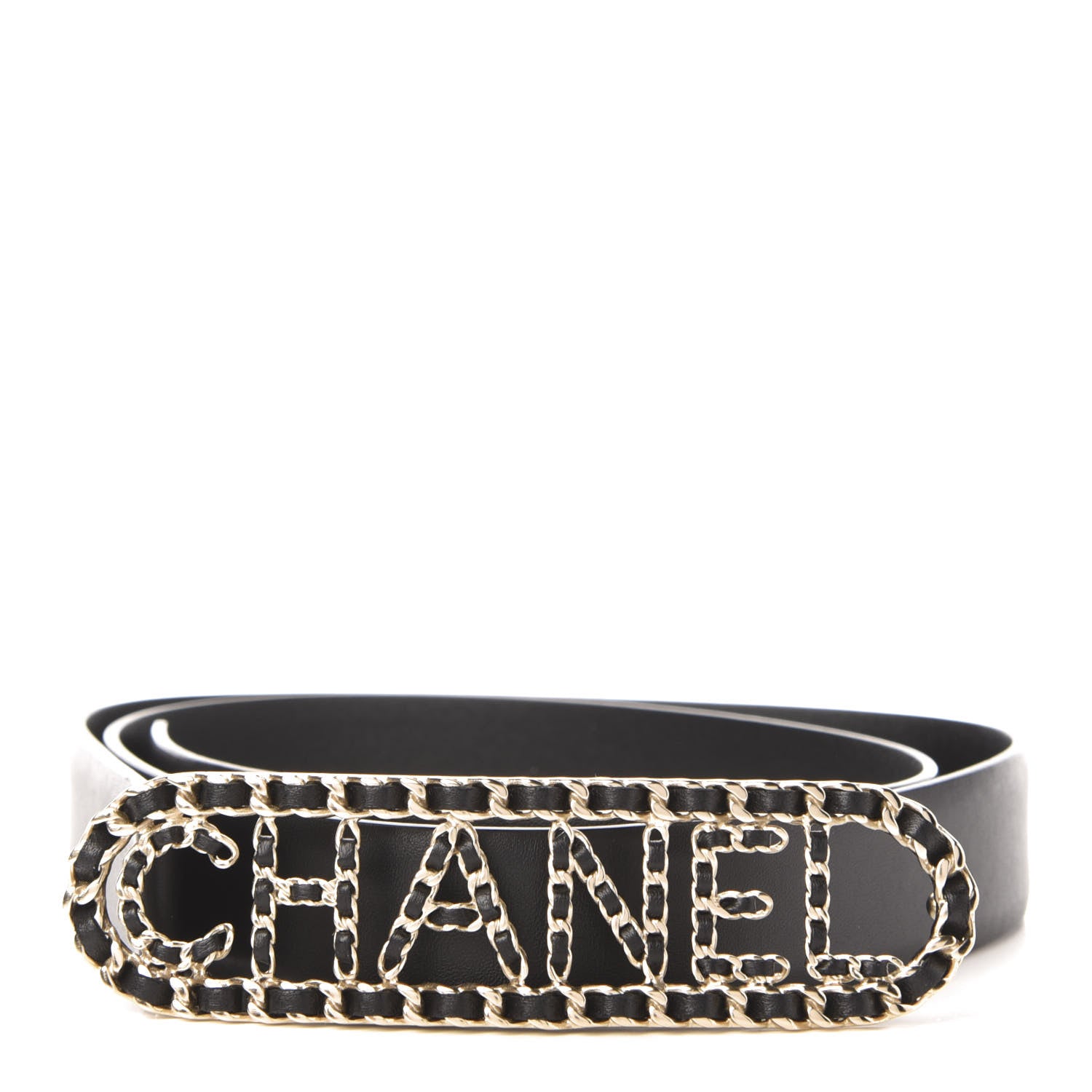 Chanel Calfskin CC Chain Vintage Allure Logo Belt 85 34 Black 1 of 8