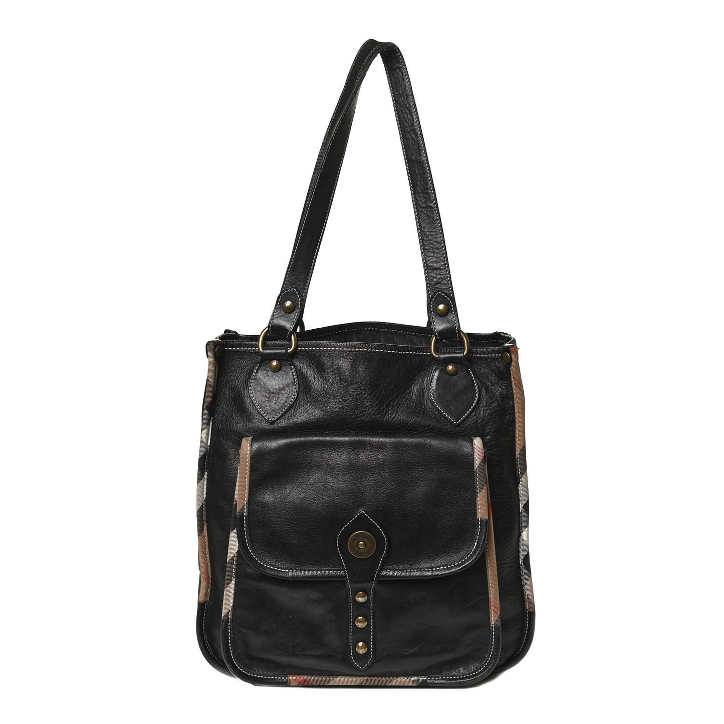 Calfskin Nova Check Trim Shoulder Bag Black