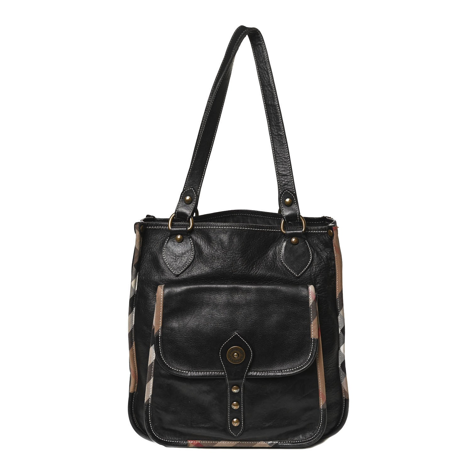 Burberry Calfskin Nova Check Trim Shoulder Bag Black 1 of 14