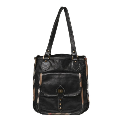 Burberry Calfskin Nova Check Trim Shoulder Bag Black 1 of 14