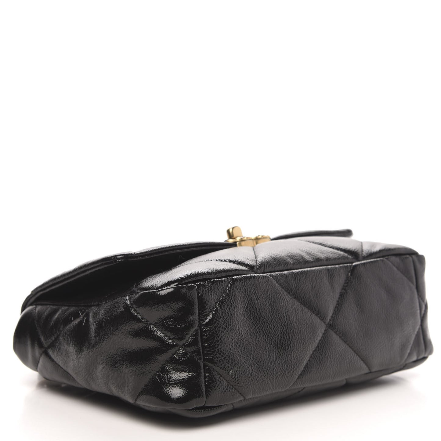 Shiny Crumpled Calfskin Quilted Medium 19 Flap Black