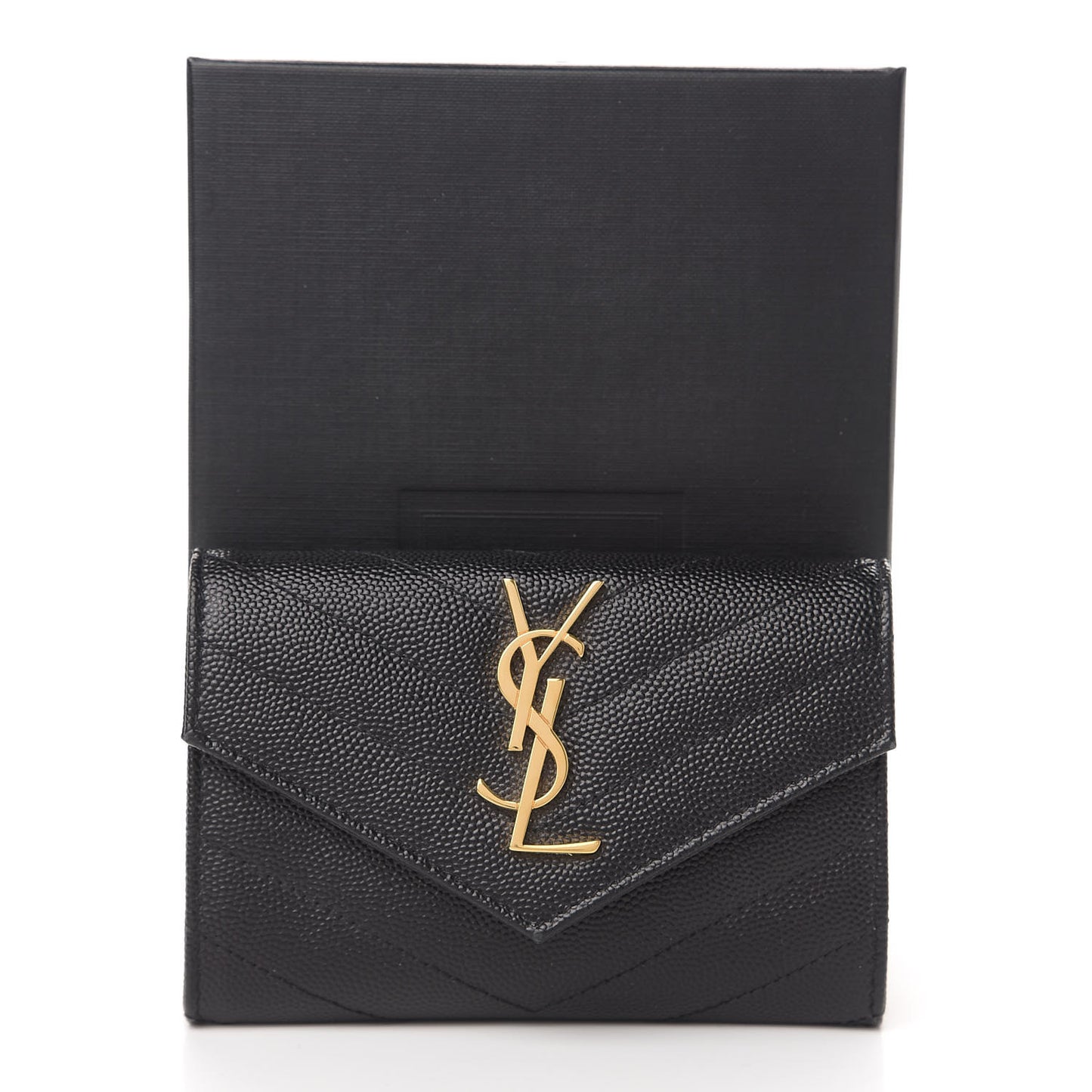 Grain De Poudre Matelasse Chevron Small Monogram Envelope Wallet Black