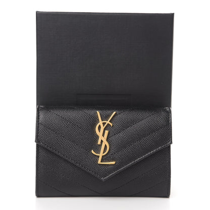 Saint Laurent Grain De Poudre Matelasse Chevron Small Monogram Envelope Wallet Black 7 of 7