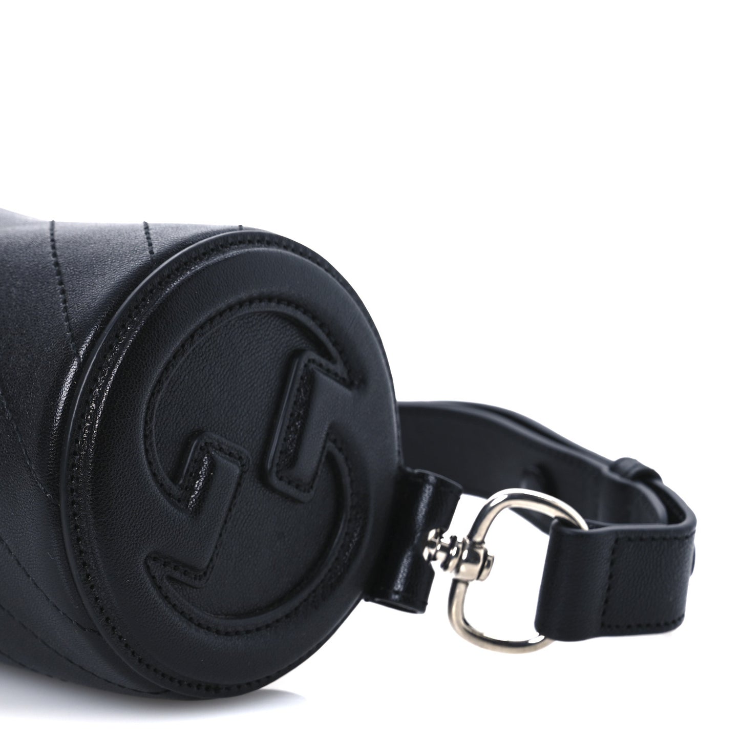 Sakai Be Green Calfskin Diagonal Stitched Mini Blondie Barrel Shoulder Bag Black