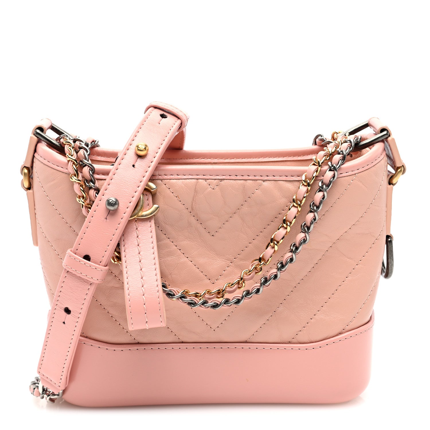 Chanel Aged Calfskin Chevron Quilted Small Gabrielle Hobo Pink 1 of 10