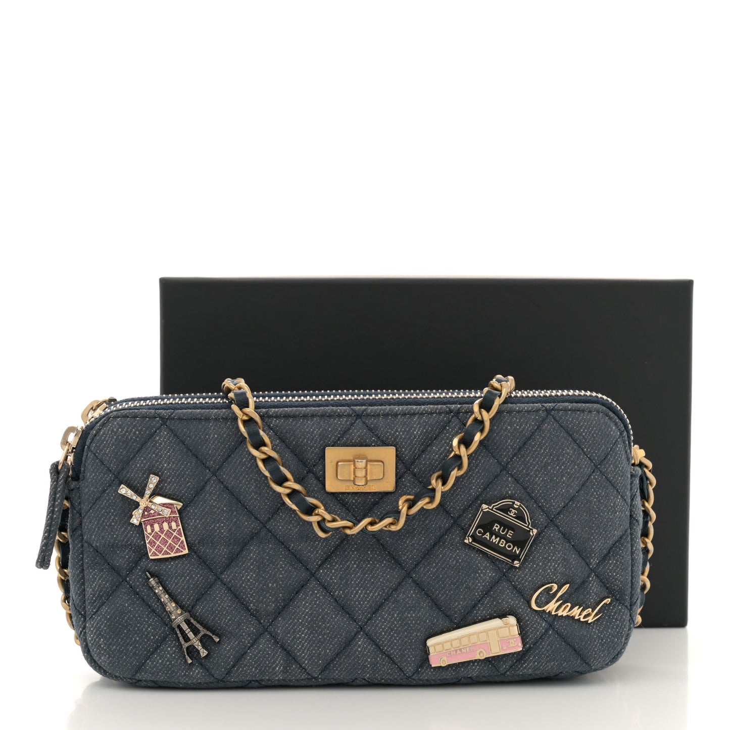 Denim Lucky Charms 2.55 Reissue Small Clutch With Chain Blue