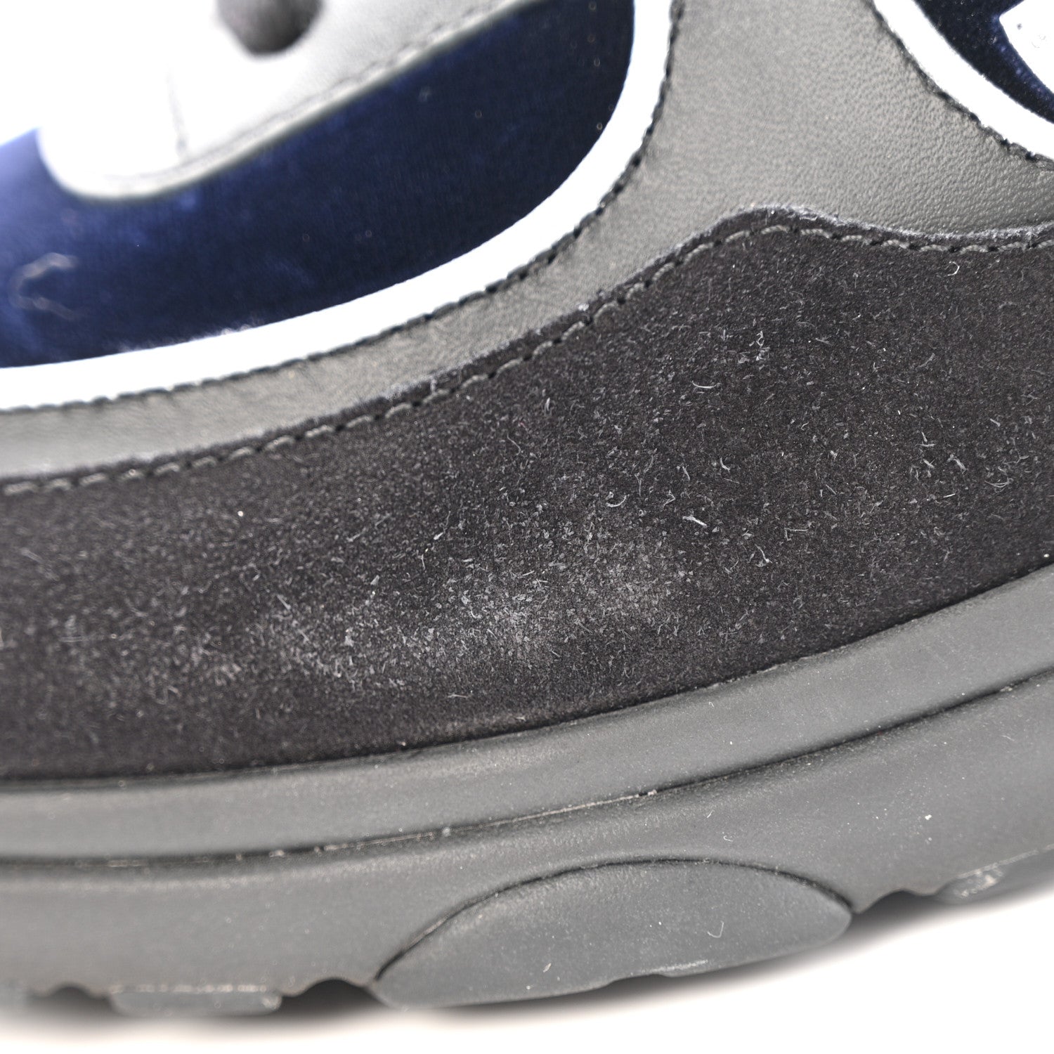 Chanel Suede Velvet Lambskin Mens CC Sneakers 44 Black Blue Silver 10 of 11