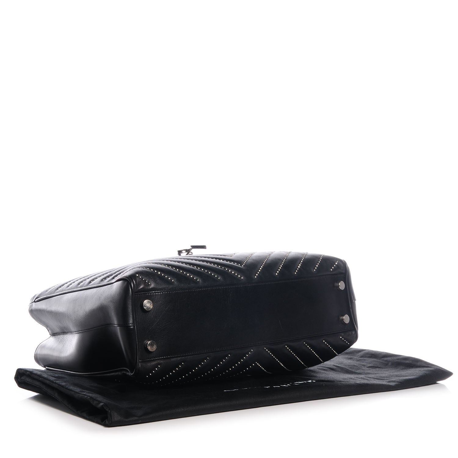 Saint Laurent Studded Matelasse Chevron Monogramme Shopper Tote Black 4 of 10