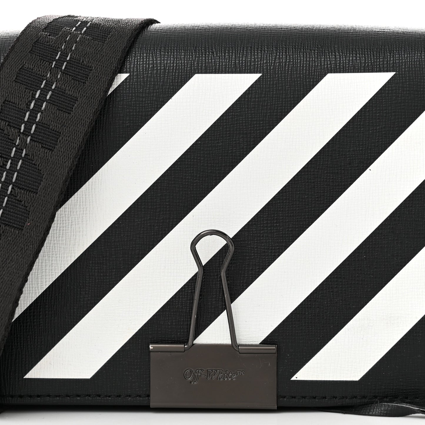 Saffiano Striped Mini Diag Binder Clip Bag Black White