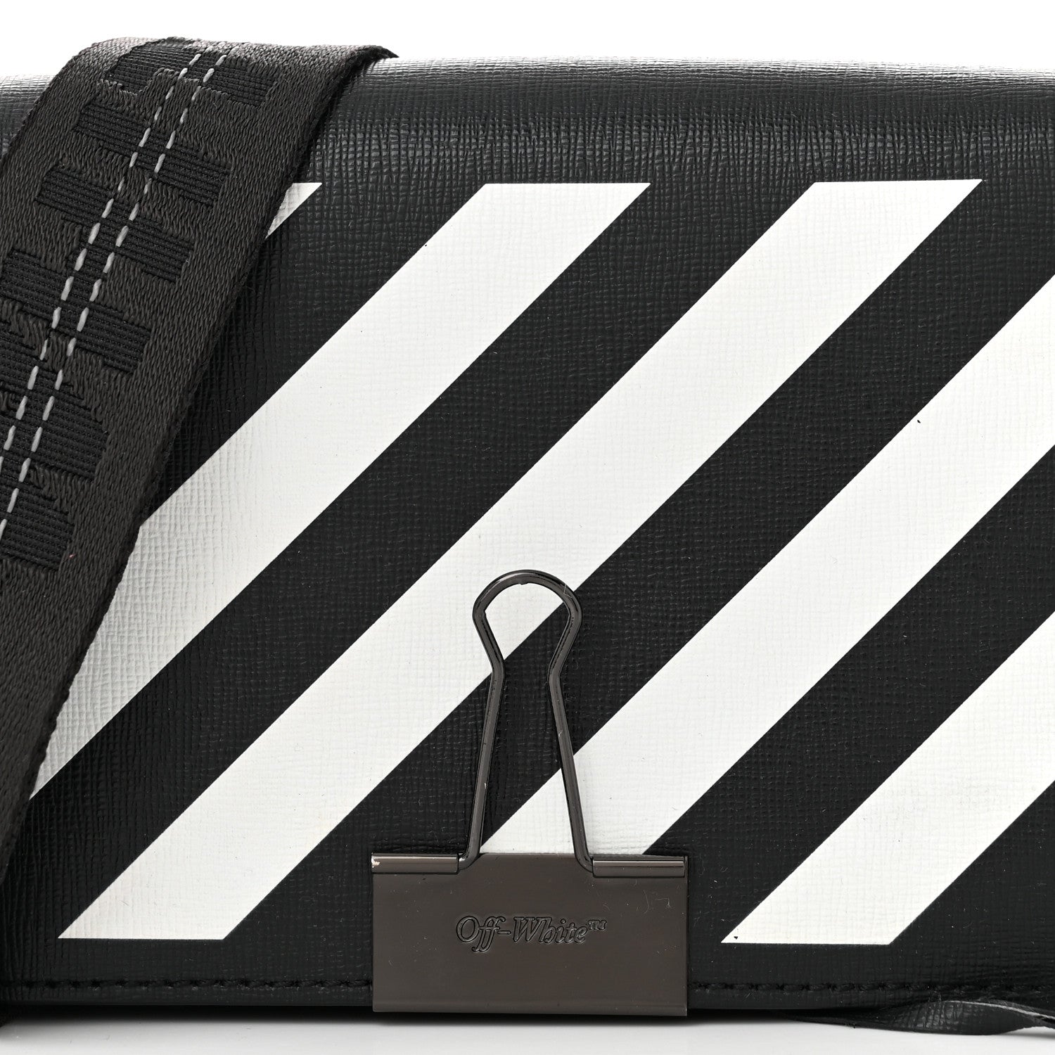 Off-White Saffiano Striped Mini Diag Binder Clip Bag Black White 7 of 11