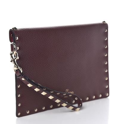 Valentino Garavani Pebbled Calfskin Medium Rockstud Envelope Flat Wristlet Pouch Rubin 3 of 10