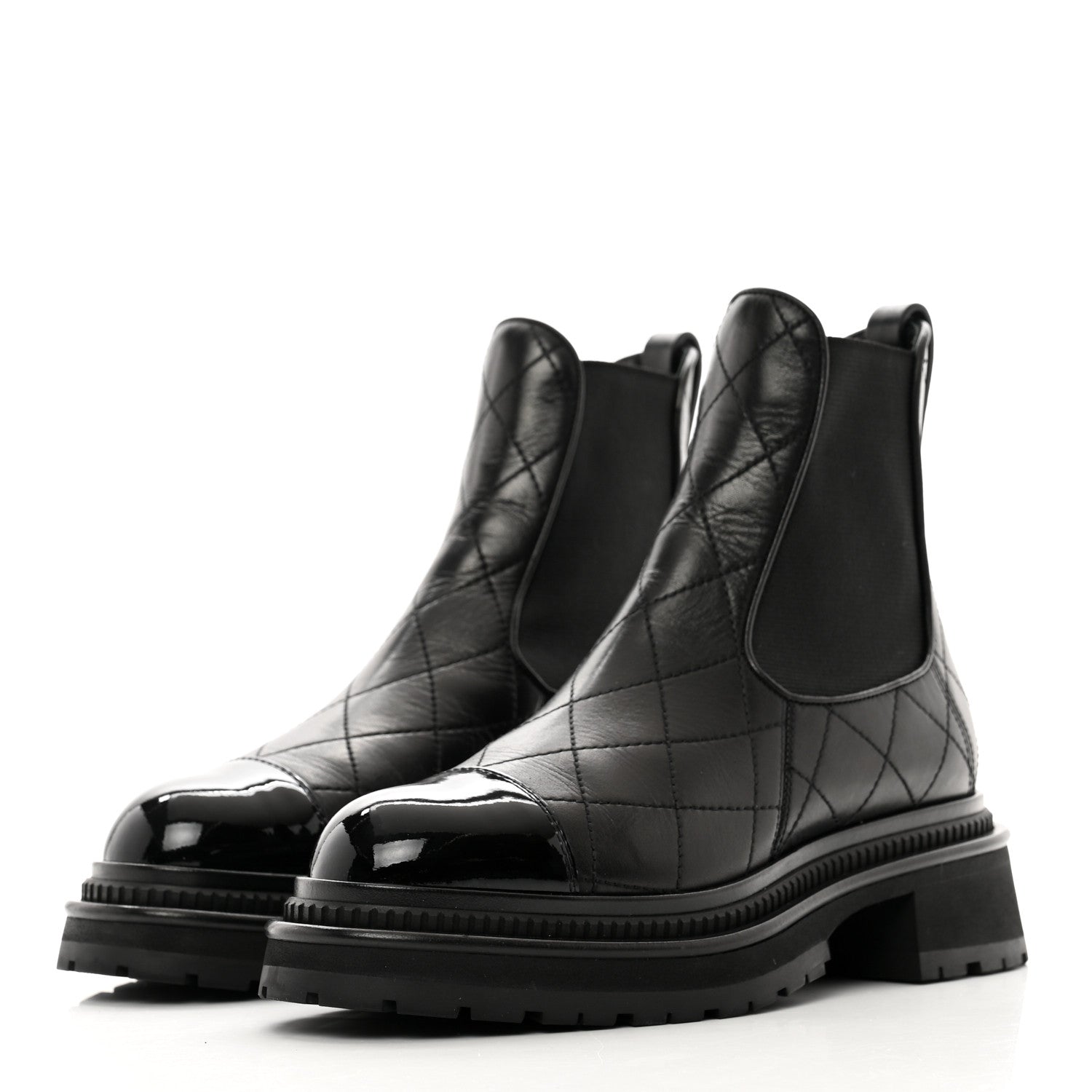 Chanel Calfskin Patent Cap Toe Quilted Short Boots 36.5 Black 3 of 9