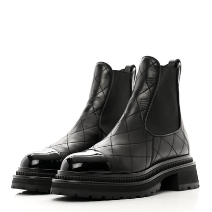 Chanel Calfskin Patent Cap Toe Quilted Short Boots 36.5 Black 3 of 9