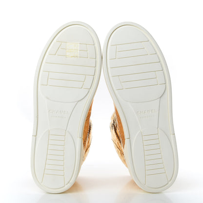 Chanel Metallic Calfskin Crocodile Embossed Cocodile High Top Sneakers 37 Gold 5 of 8