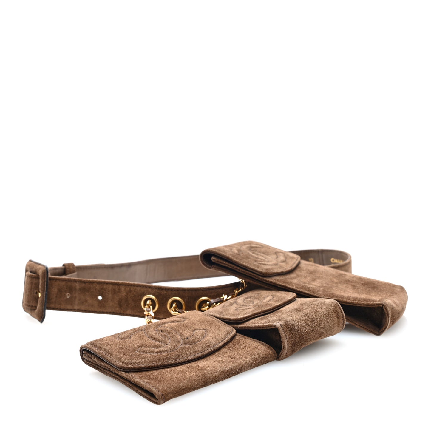 Suede CC Triple Pocket Belt  80 32 Brown