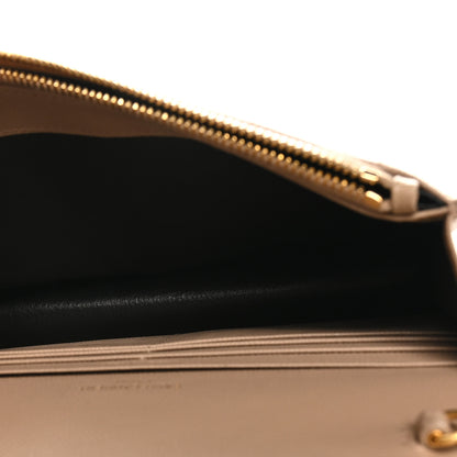 Saint Laurent Grain De Poudre Matelasse Chevron Monogram Envelope Chain Wallet Dark Beige 5 of 9