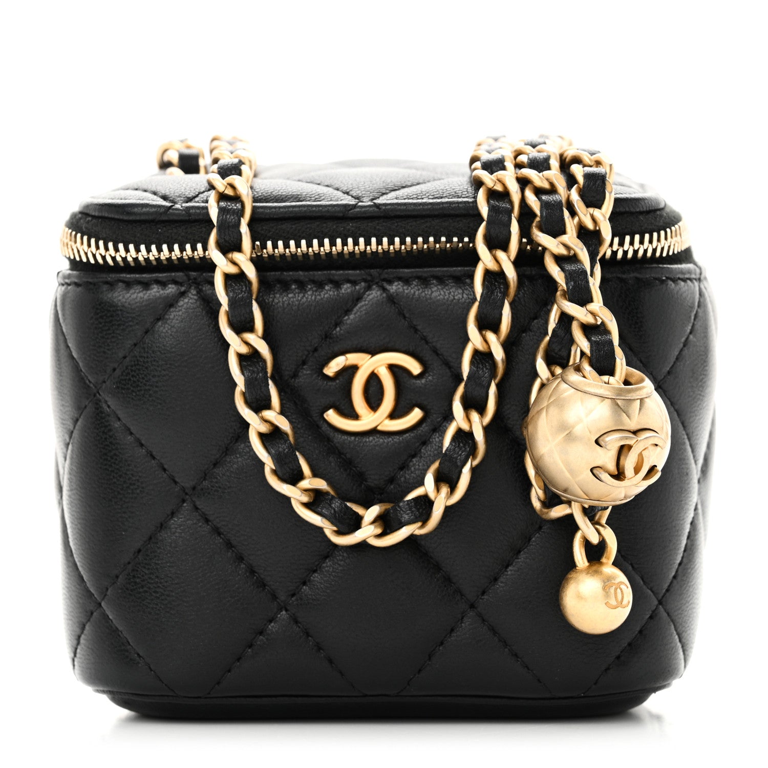 Chanel Lambskin Quilted Mini Pearl Crush Vanity Case With Chain Black 1 of 10