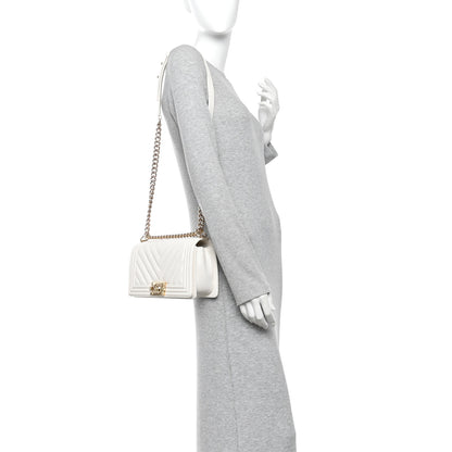 Chanel Caviar Chevron Quilted Medium Boy Flap White 2 of 12
