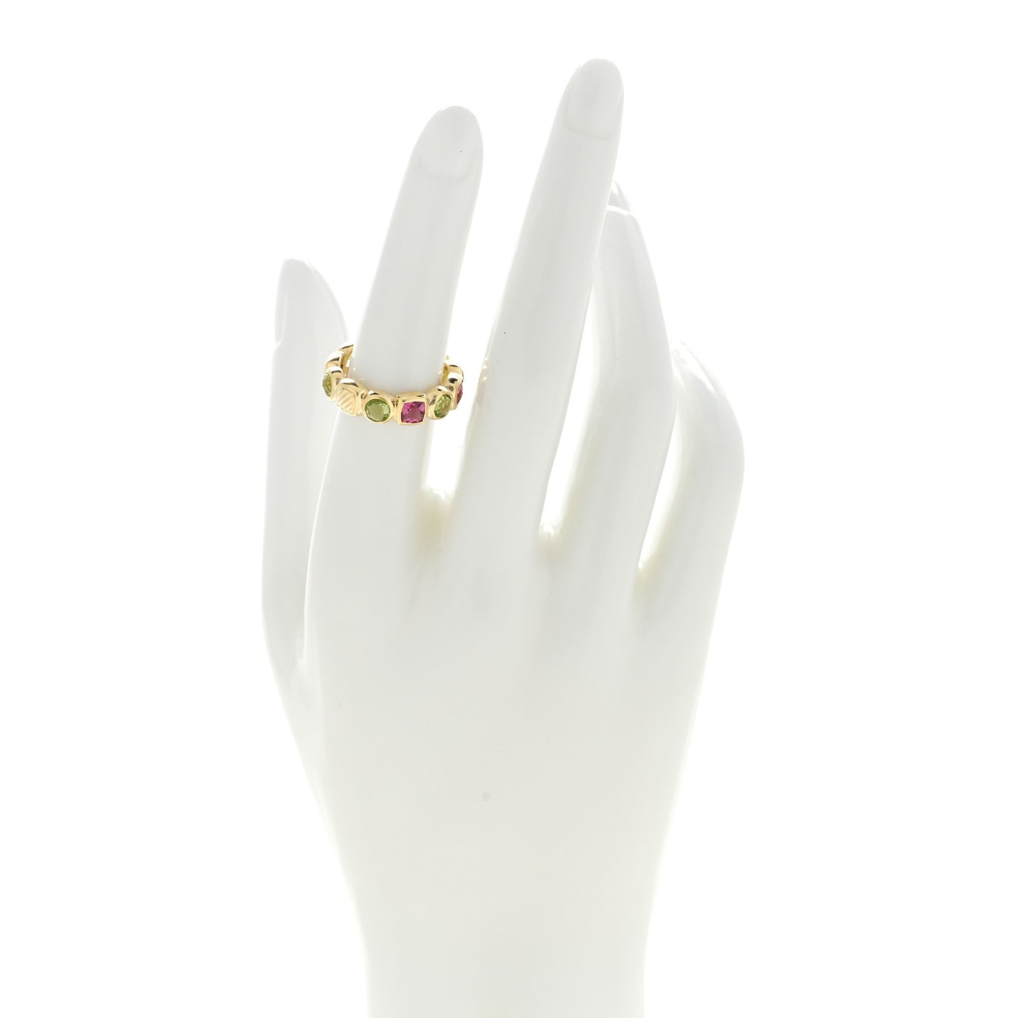 18K Yellow Gold Peridot Pink Tourmaline Chiclet Eternity Band Ring 53 6.5