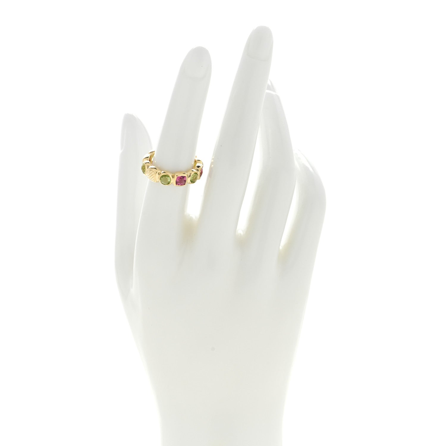 David Yurman 18K Yellow Gold Peridot Pink Tourmaline Chiclet Eternity Band Ring 53 6.5 2 of 4