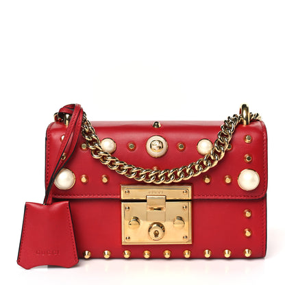 Gucci Calfskin Studded Small Padlock Shoulder Bag Hibiscus Red 1 of 9