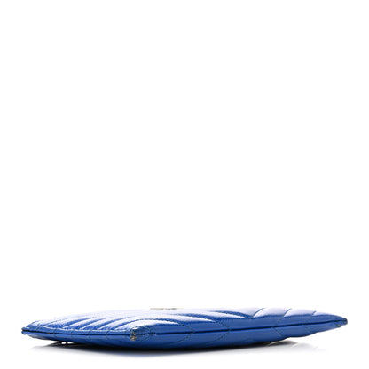 Saint Laurent Grain De Poudre Chevron Monogram Bill Pouch Neon Blue 4 of 13