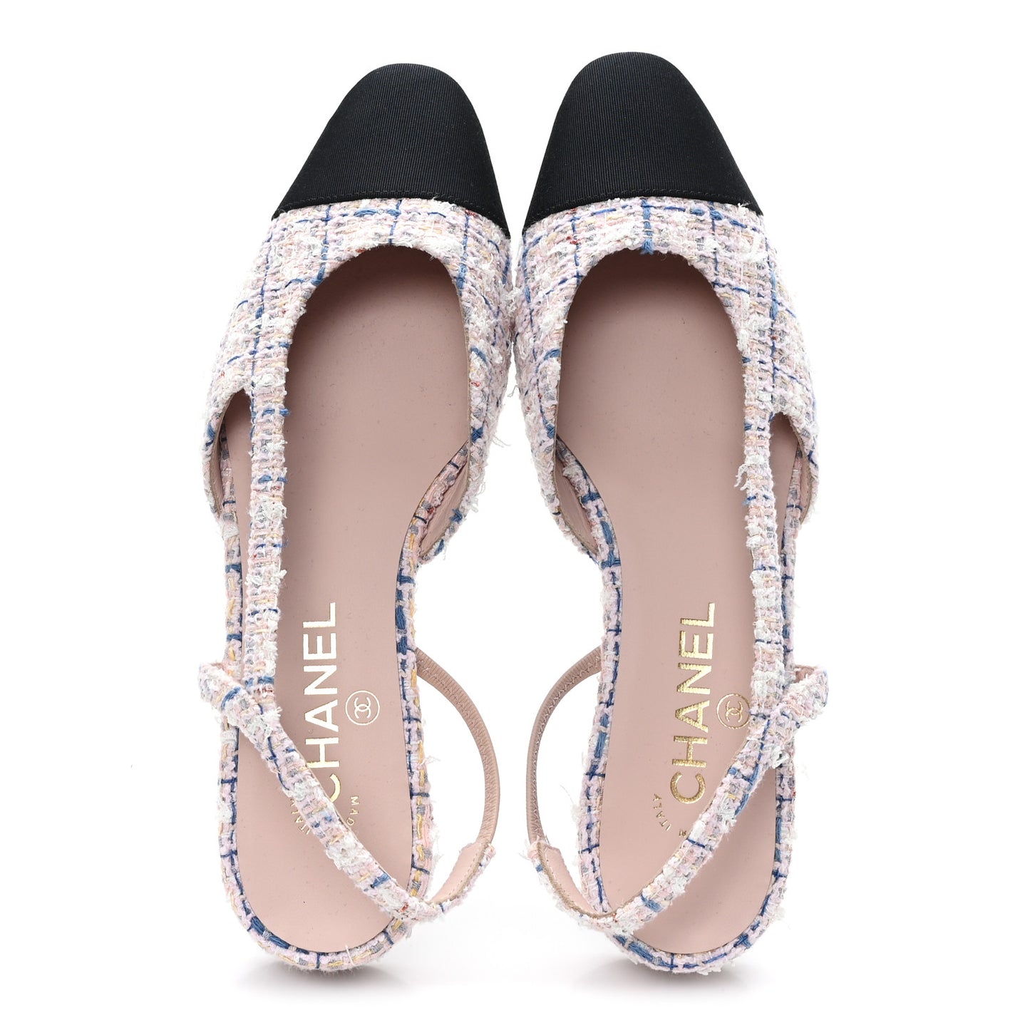 Tweed Grosgrain Cap Toe CC Slingback Flat 38.5 Pink Multicolor