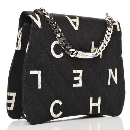 Chanel Canvas Quilted Letter Printed Flap Black 3 of 11
