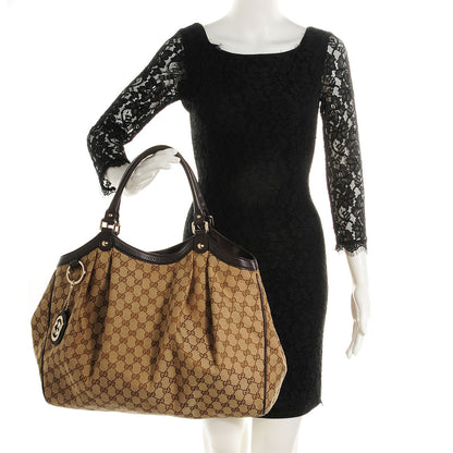 Gucci Monogram Dollar Calfskin Large Sukey Tote Beige Ebony Testa di Moro 2 of 9