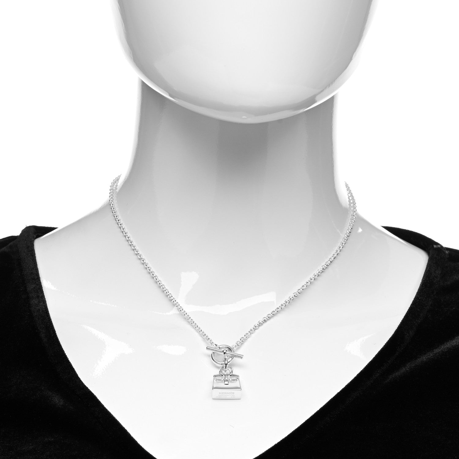 Hermes Sterling Silver Birkin Amulette Pendant Necklace 2 of 6
