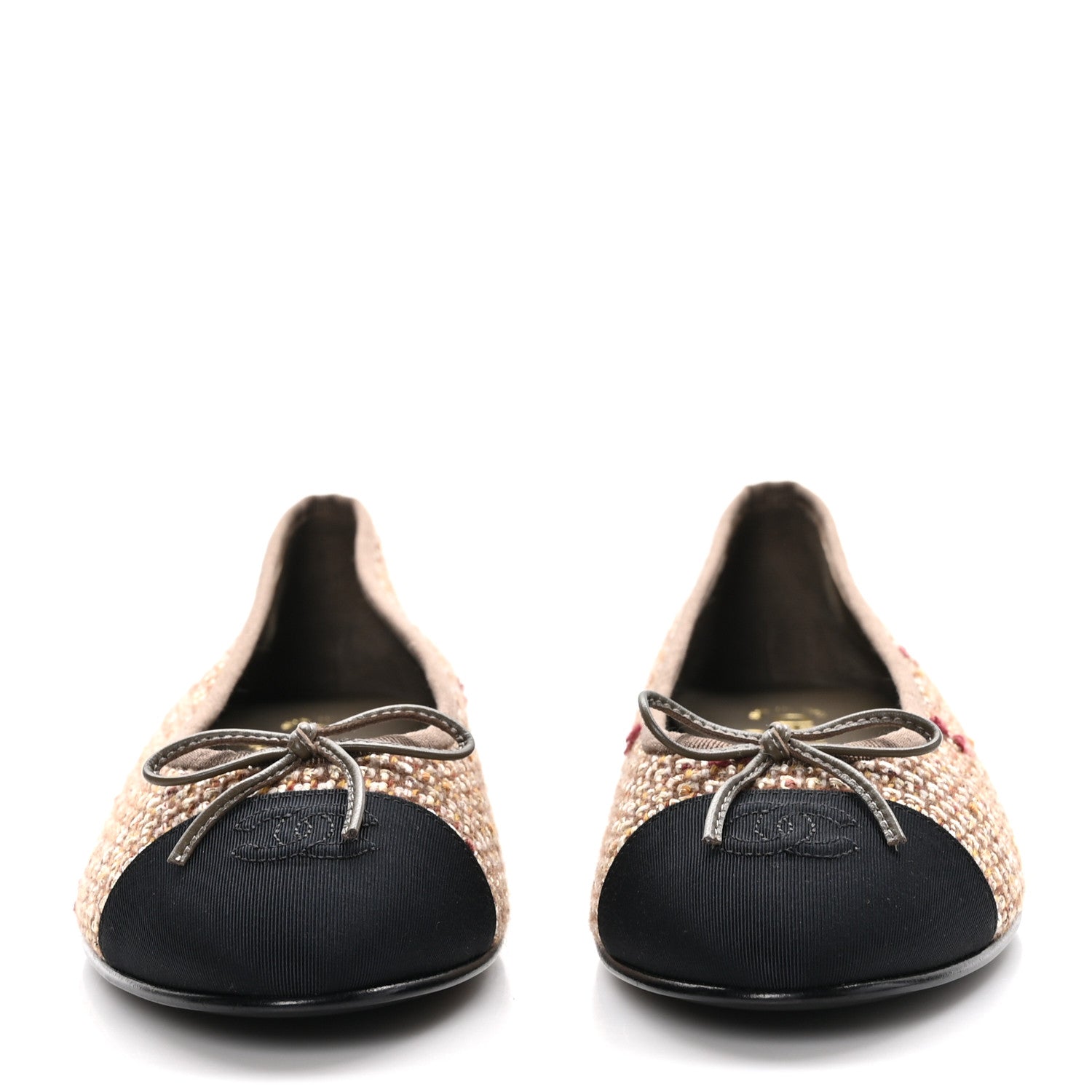 Chanel Tweed Grosgrain Cap Toe Ballerina Flats 41 Black Brown Multicolor 2 of 9