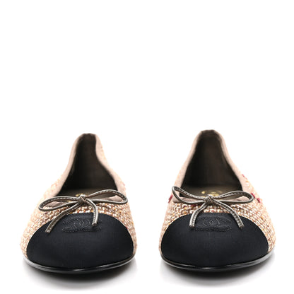 Chanel Tweed Grosgrain Cap Toe Ballerina Flats 41 Black Brown Multicolor 2 of 9