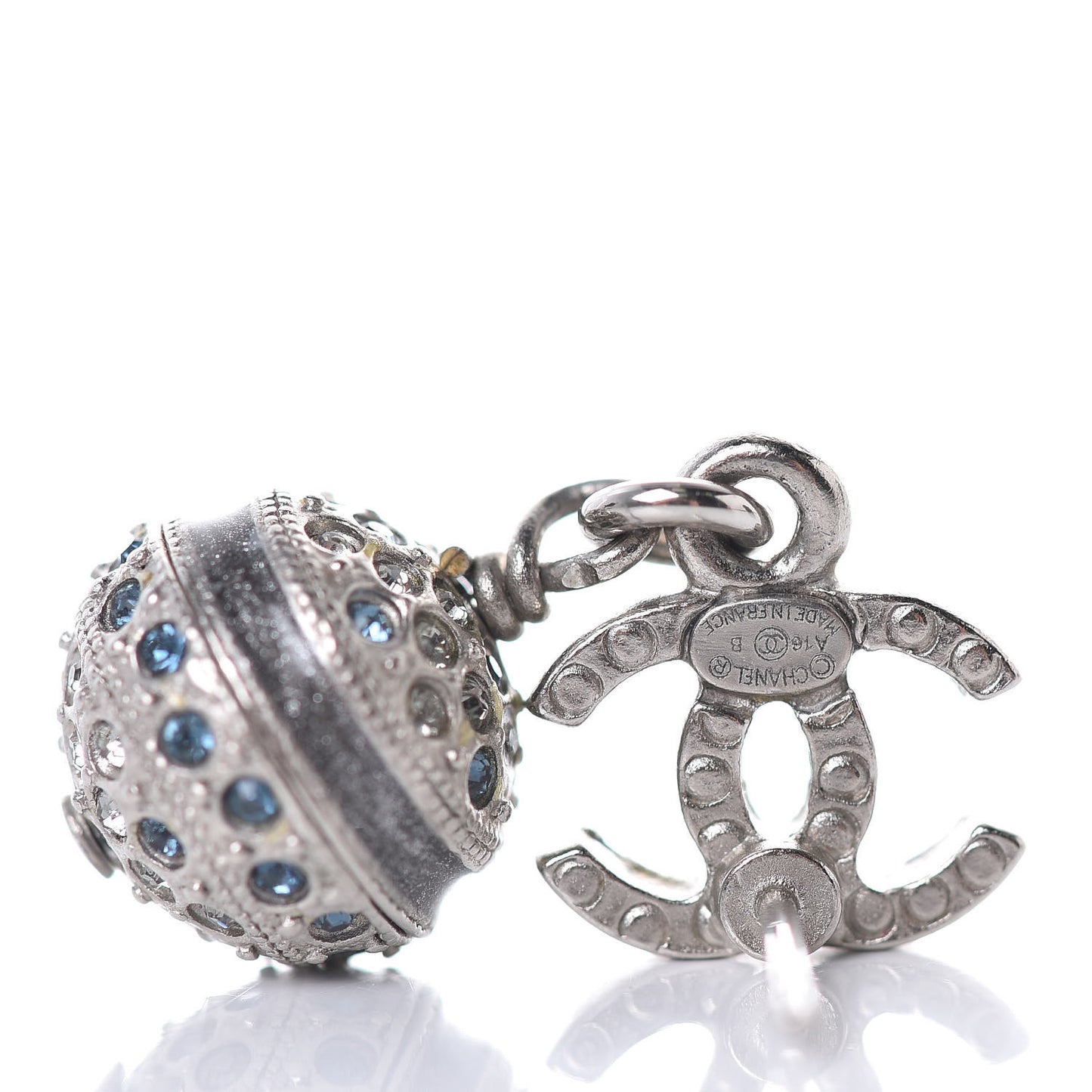 Crystal CC Drop Earrings Blue Silver
