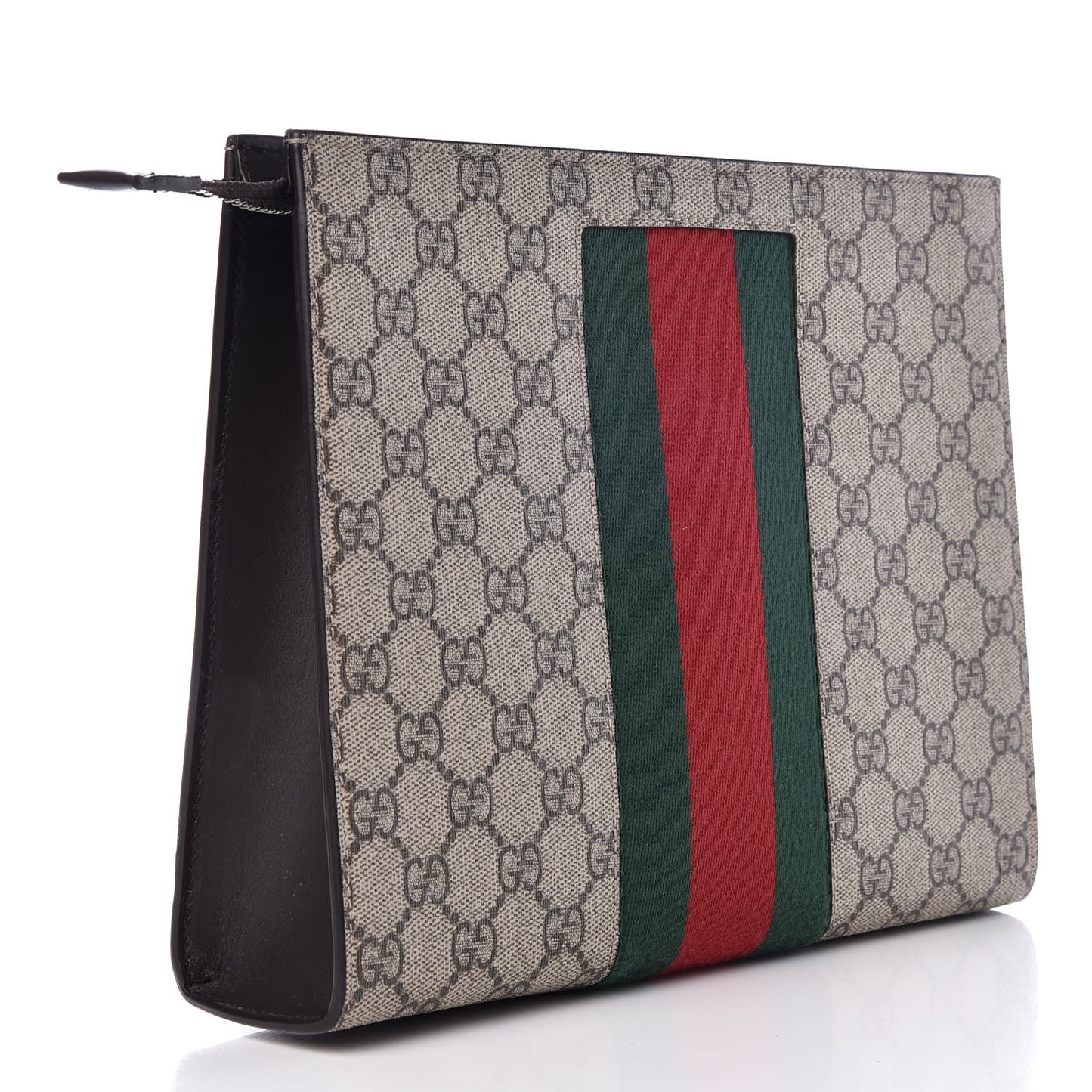 GG Supreme Monogram Selleria Calfskin Web New Web Cosmetic Case Beige Ebony Cocoa