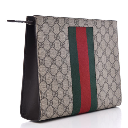 Gucci GG Supreme Monogram Selleria Calfskin Web New Web Cosmetic Case Beige Ebony Cocoa 2 of 7