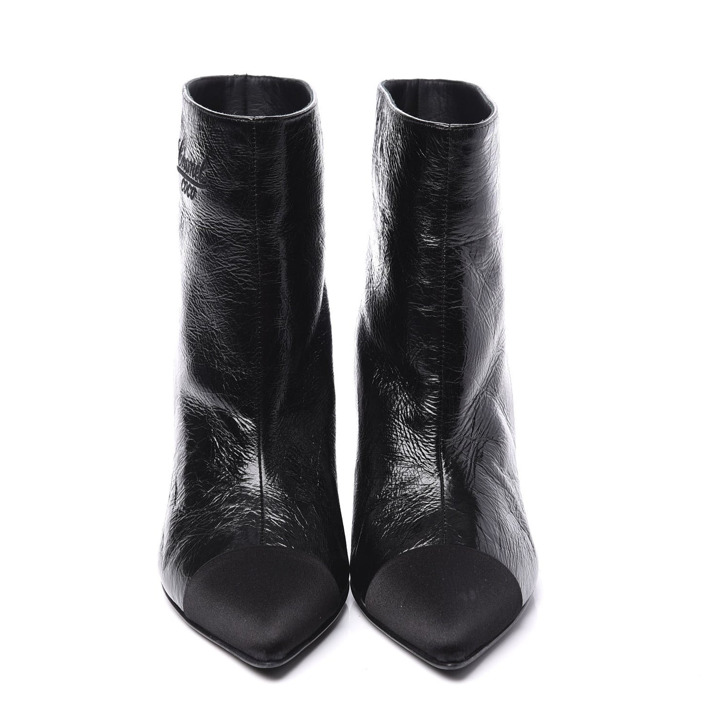 Crumpled Calfskin Satin Cap Toe Short Ankle Boots 36 Black