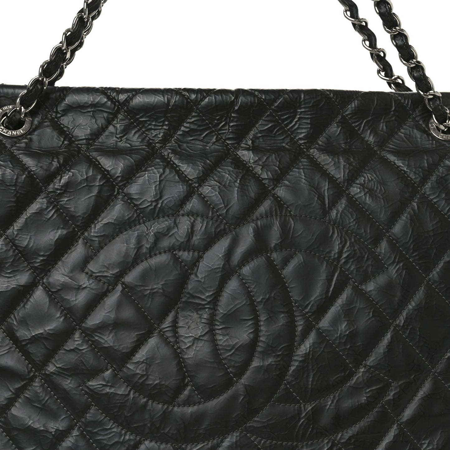 Glazed Calfskin Quilted CC XL Single Flap Black