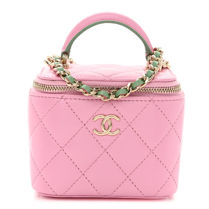 Chanel Lambskin Quilted Top Handle Mini Vanity Case With Chain Pink Green 1 of 10