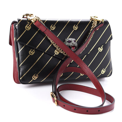 Gucci Calfskin Diagonal GG Medium Thiara Double Envelope Shoulder Bag Black Red 3 of 11