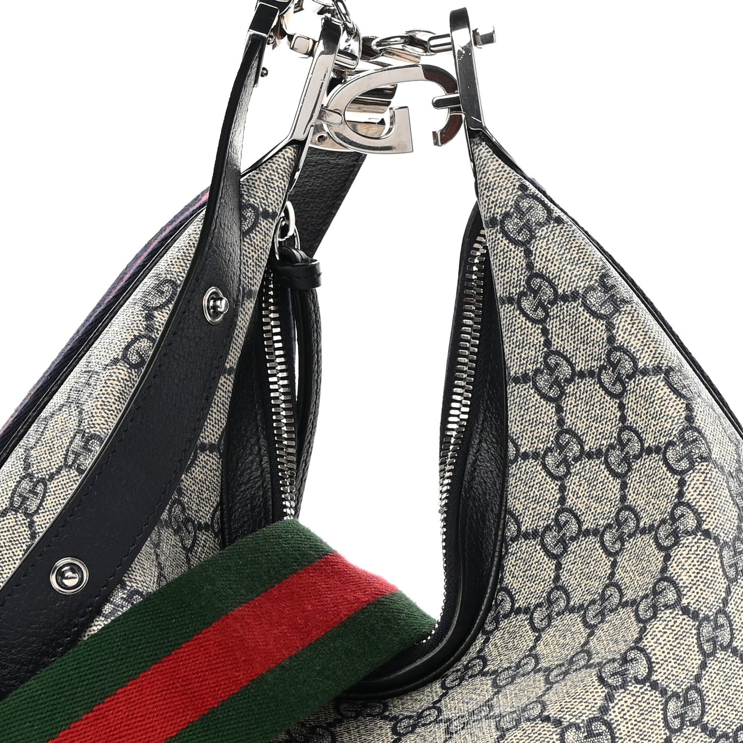 GG Supreme Monogram Textured Calfskin Web Large Attache Shoulder Bag Beige Blue