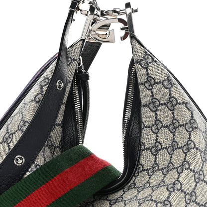 Gucci GG Supreme Monogram Textured Calfskin Web Large Attache Shoulder Bag Beige Blue 11 of 13