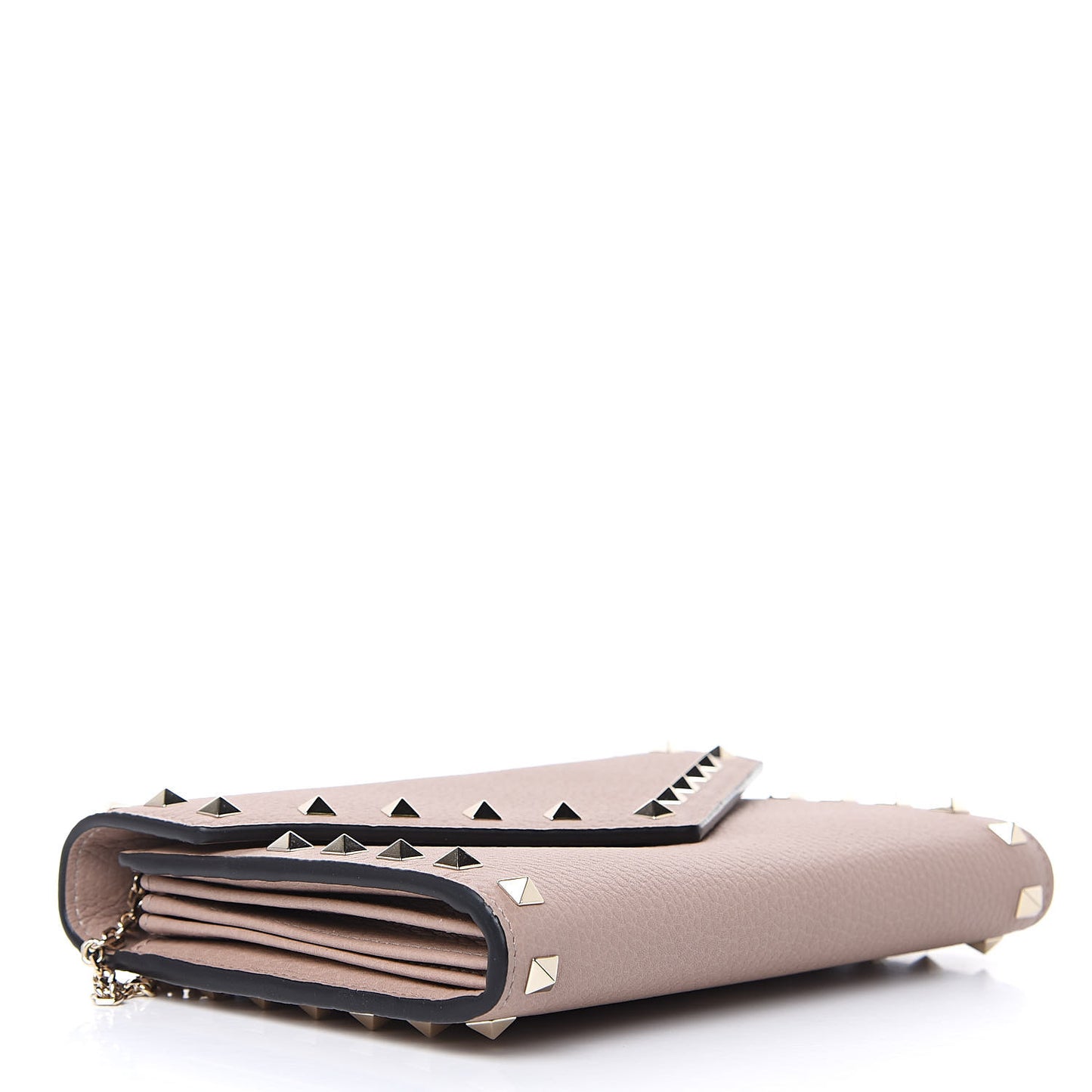 Pebbled Calfskin Rockstud Envelope Wallet on Chain Poudre
