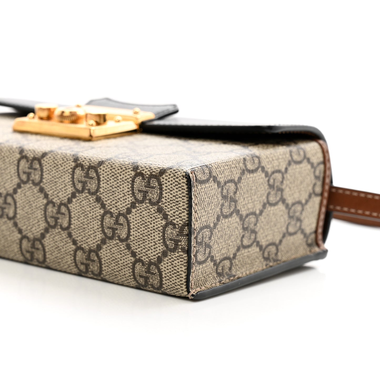 GG Supreme Monogram Calfskin Mini Padlock Top Handle Shoulder Bag Beige Black Cuir