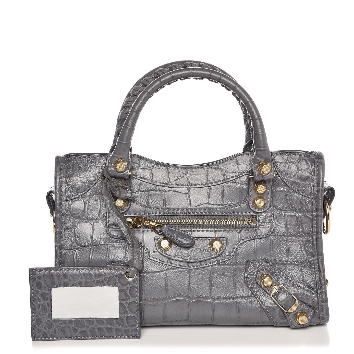 Calfskin Crocodile Embossed Giant 12 Gold Hardware Mini City Gris Beton
