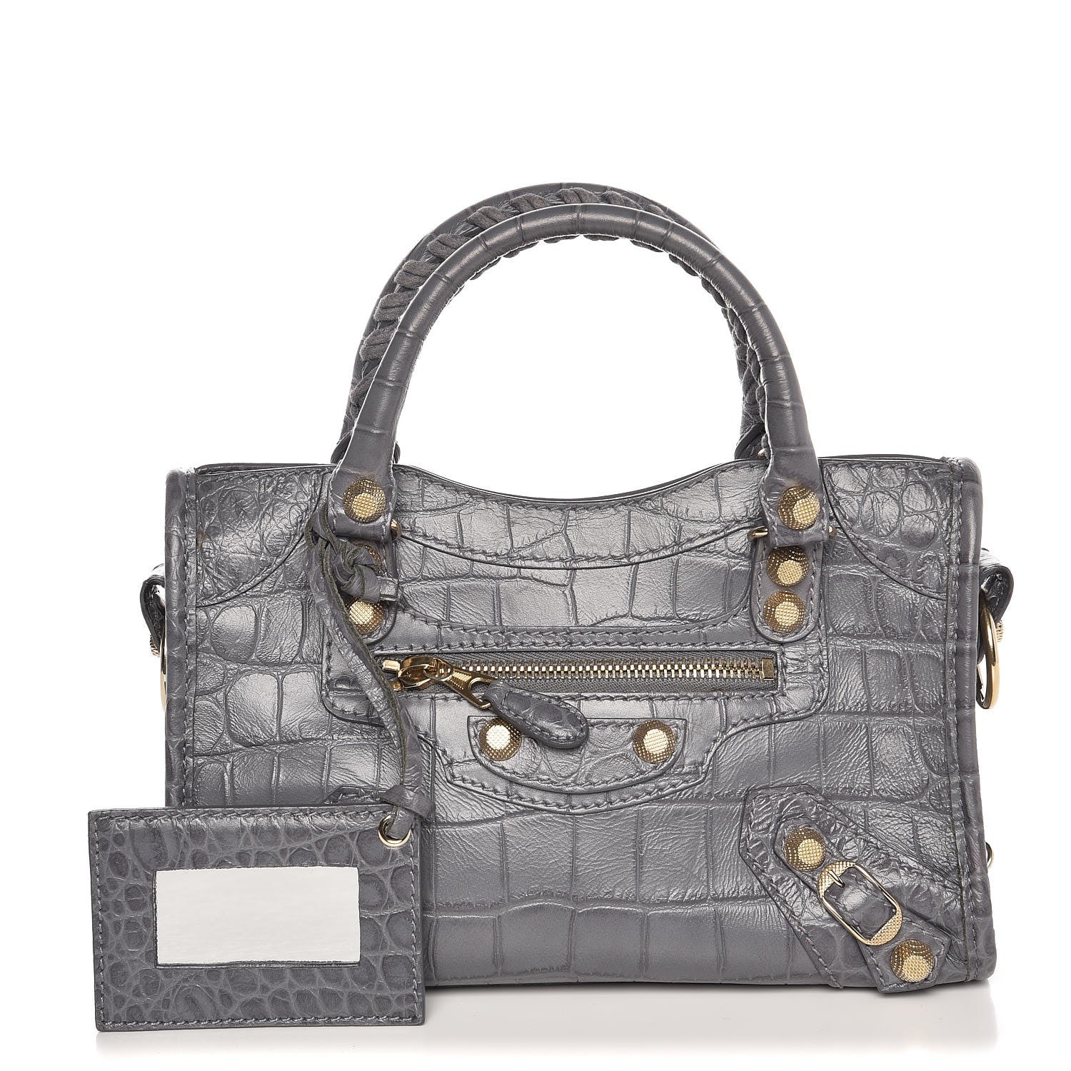 Balenciaga Calfskin Crocodile Embossed Giant 12 Gold Hardware Mini City Gris Beton 1 of 9