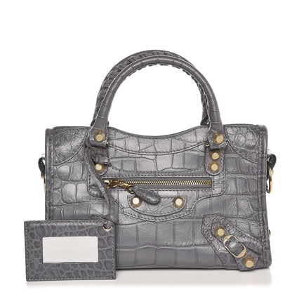 Balenciaga Calfskin Crocodile Embossed Giant 12 Gold Hardware Mini City Gris Beton 1 of 9