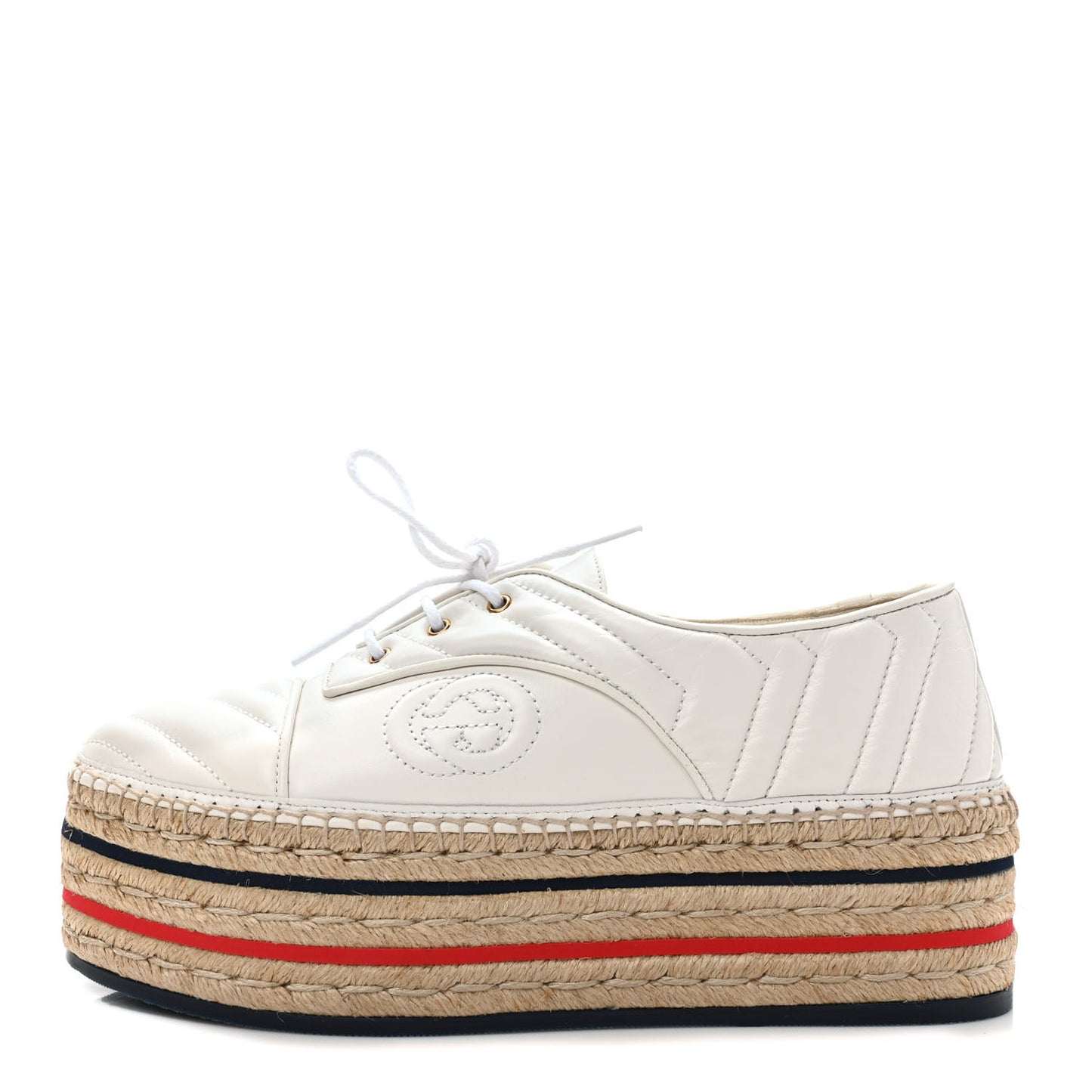 Nappa Matelasse GG Pilar Flatform Lace-Up Espadrilles 39 Great White