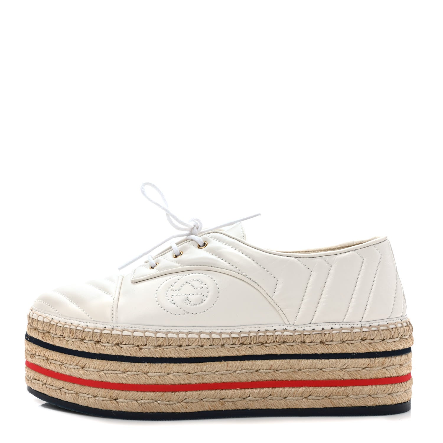 Gucci Nappa Matelasse GG Pilar Flatform Lace-Up Espadrilles 39 Great White 1 of 9