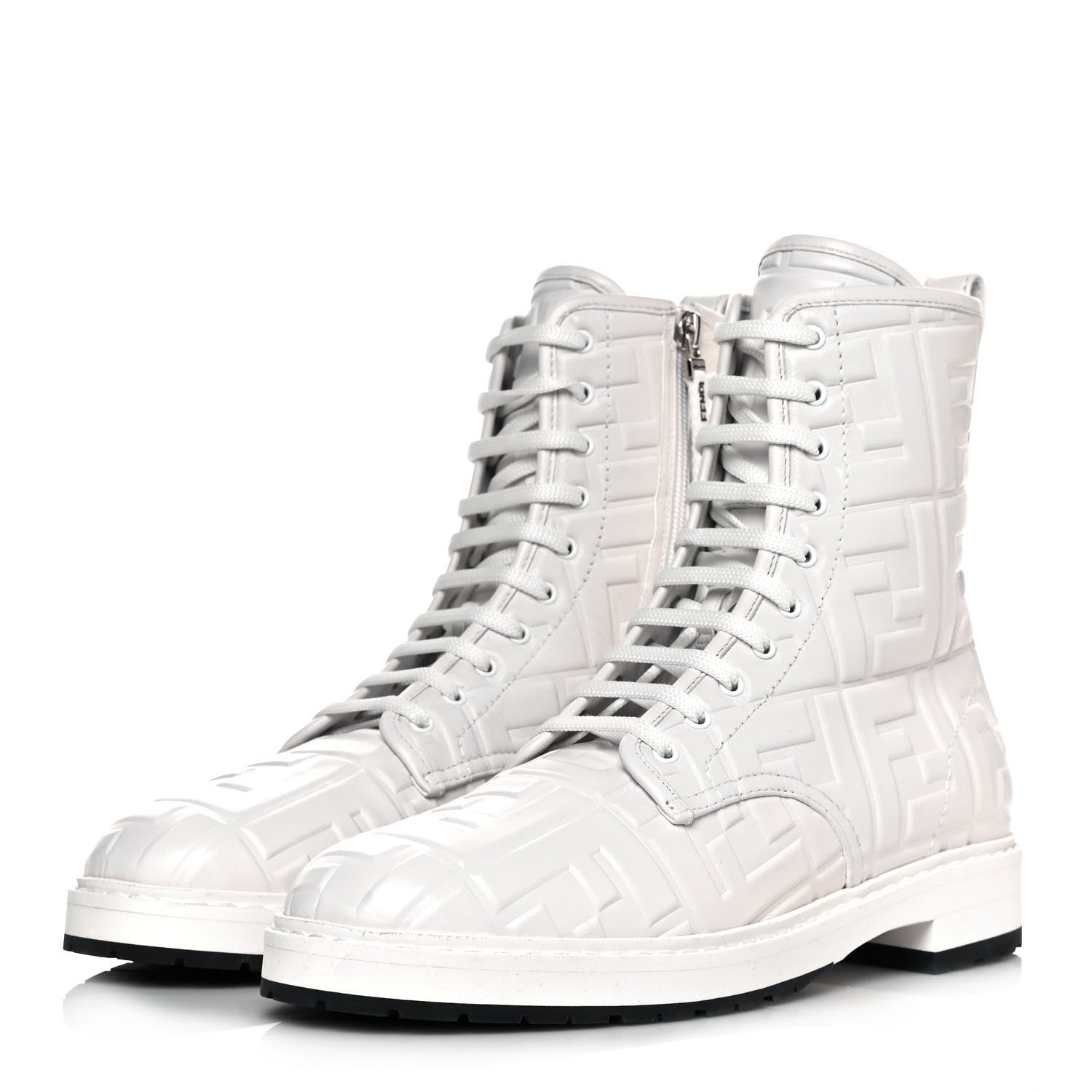 Fendi Nappa FF Embossed Womens Biker Boots 40.5 Snow 3 of 8