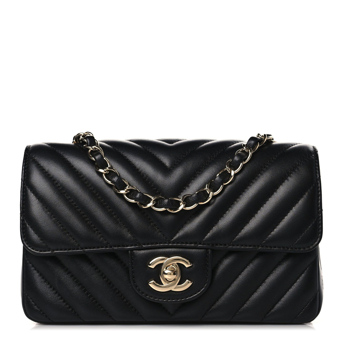 Lambskin Chevron Quilted Mini Rectangular Flap Black